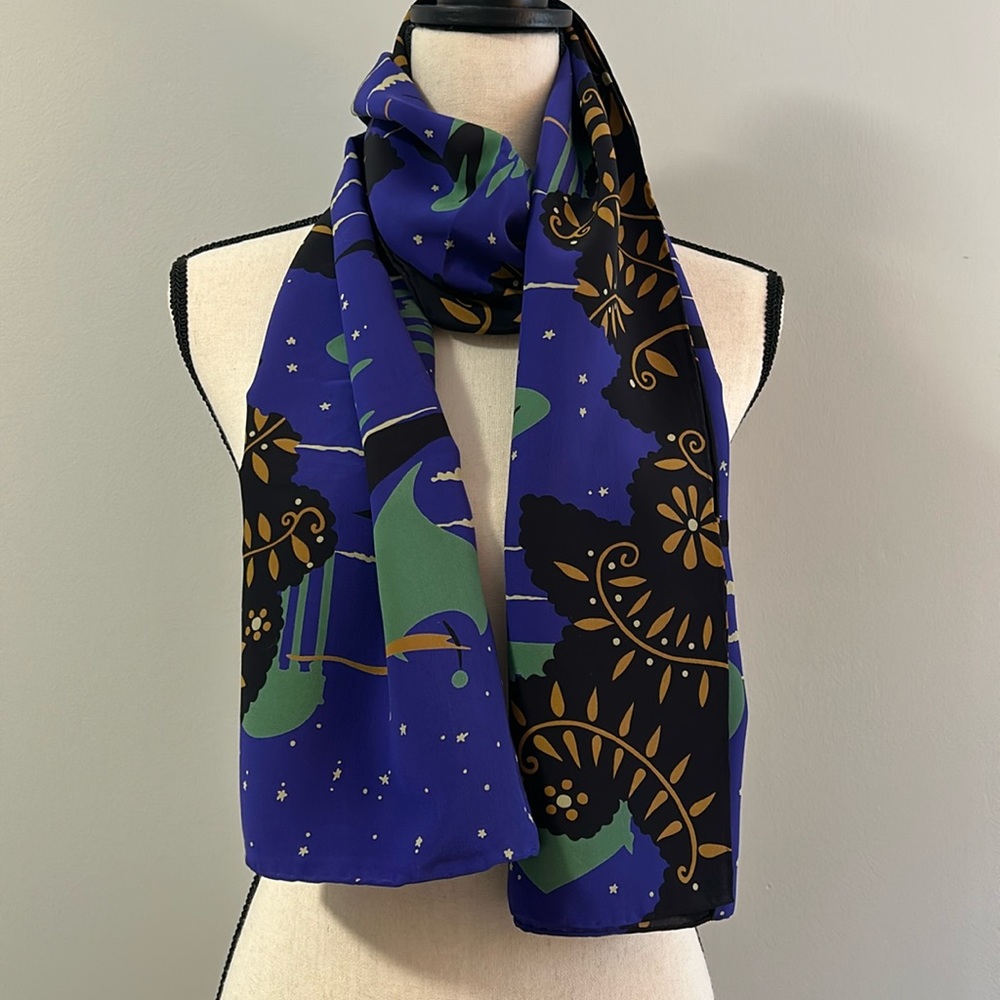Scarf in a Artful Starry Nighttime Water Lily Design